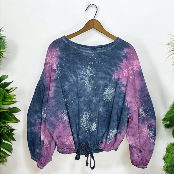 Vintage Havana Tie Dye Bishop Sleeve Drawstring Cinch Popover Lounge Top - Picture 14 of 14